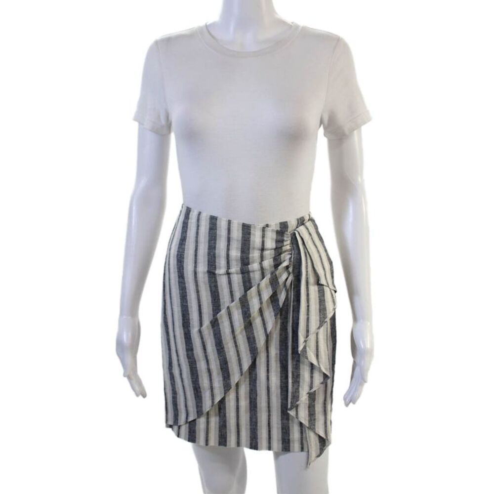 Intermix Women Mini Wrap Skirt Beige Striped Linen Viscose Size S